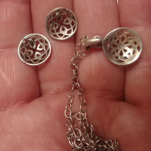 Vintage Sterling Silver Button Celtic Knot Necklace & Earring Set - Picture 3 of 6